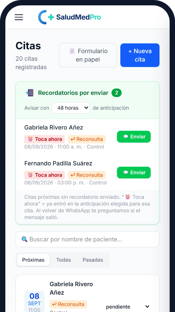 La misma agenda vista en un teléfono.